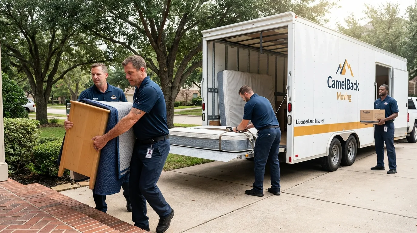Crew loading residential truck for cross-state move from Daleville, VA